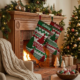 Personalised knitted Christmas tree pattern Large Christmas Stocking