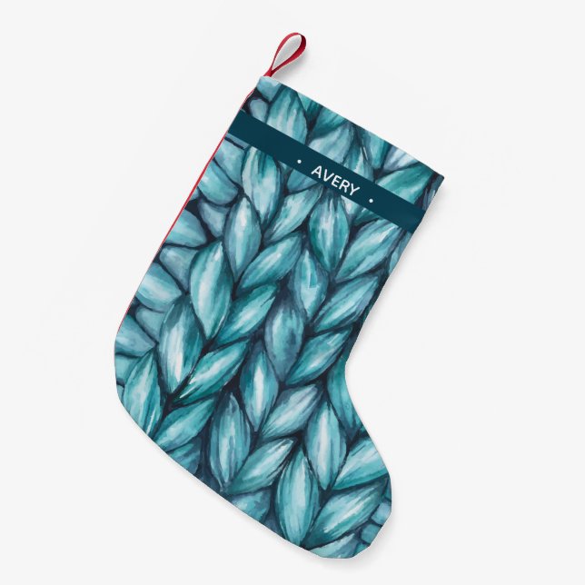 Personalised Knitted Watercolor Blue Small Christmas Stocking (Front (Hanging))