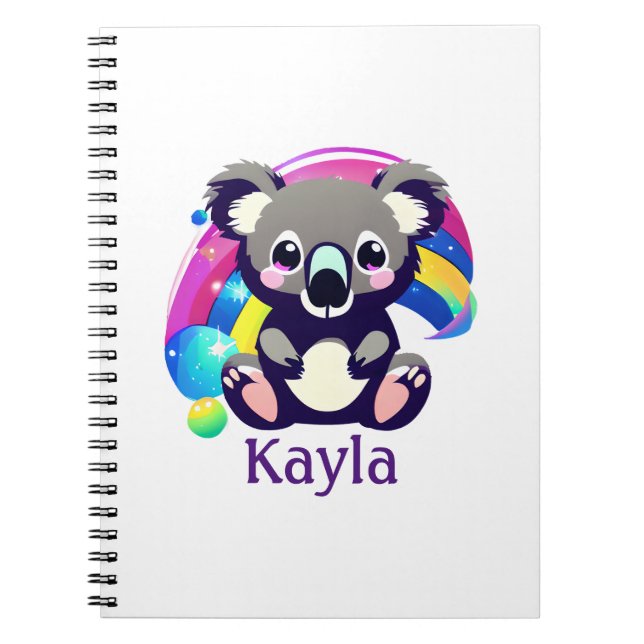 Personalised Koala Bear and Rainbow Notebook (Front)