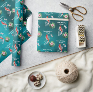Personalised Koi Fish, Cherry Blossoms Birthday Wrapping Paper