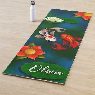 Personalised Koi Fish White Lotus Lily Pond Yoga Mat