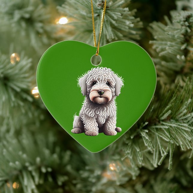 Personalised Komondor Puppy Christmas Green Ceramic Tree Decoration (Tree)