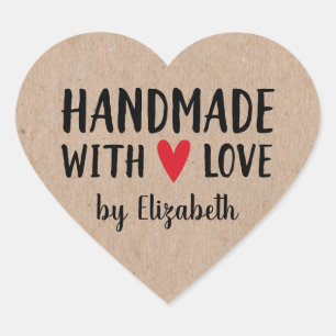 Personalised Kraft Handmade With Love Heart Heart Sticker