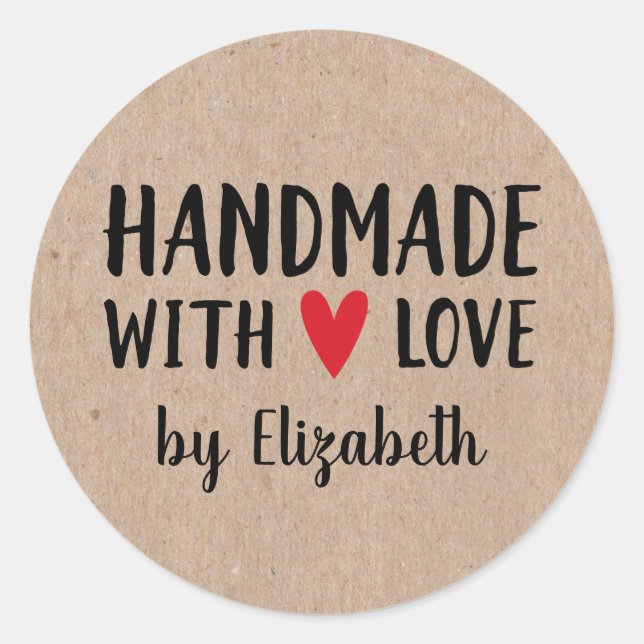 Personalised Kraft Handmade With Love Sticker (Front)