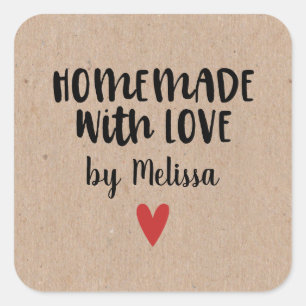 Personalised Kraft Homemade With Love Square Stick Square Sticker