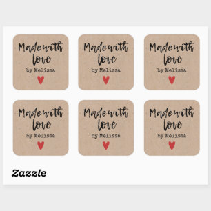 Personalised Kraft Homemade With Love Square Stick Square Sticker