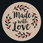 Personalised Kraft Made With Love Classic Round St Sticker<br><div class="desc">A personalised 3 inch "made with love" sticker on a kraft coloured background. Features a pretty berry wreath and the words "made with love" in an elegant script font.  A pretty finishing touch for all of your handmade gifts. Designed for you by Blackberry Boulevard.</div>