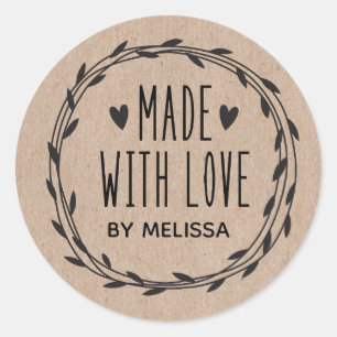 Personalised Kraft Made With Love Classic Round Sticker