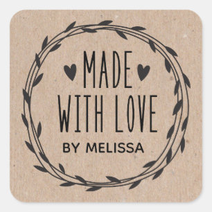 Personalised Kraft Made With Love Square Sticker