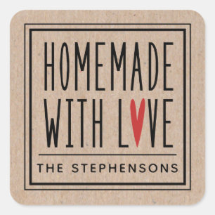 Personalised Kraft Made With Love Square Sticker