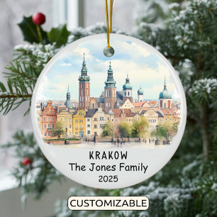 Personalised Krakow Ornament, Poland Ceramic Tree Decoration
