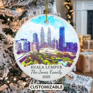 Personalised Kuala Lumpur, Malaysia Gift Ceramic Tree Decoration