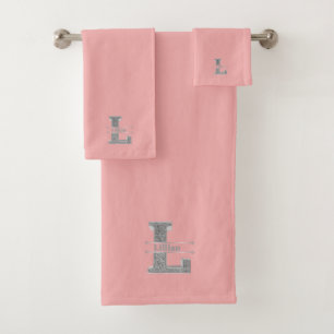 Personalised L Initial Silver Monogram Your Name Bath Towel Set