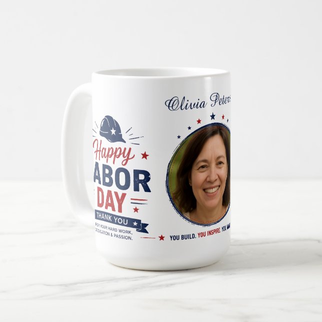Personalised Labour Day Photo & Name Mug  (Front Left)