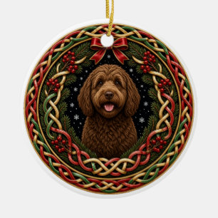 Personalised Labradoodle Celtic Knot Christmas Ceramic Tree Decoration