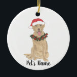 Personalised Labrador (Dudley) Ceramic Tree Decoration<br><div class="desc">Make the nice list this year with a personalised ornament of your favourite little dudley labrador in a santa hat and red and green holly wreath! For the sweetest gifts,  pair it with a matching art print or another item from my dudley labrador collection!</div>