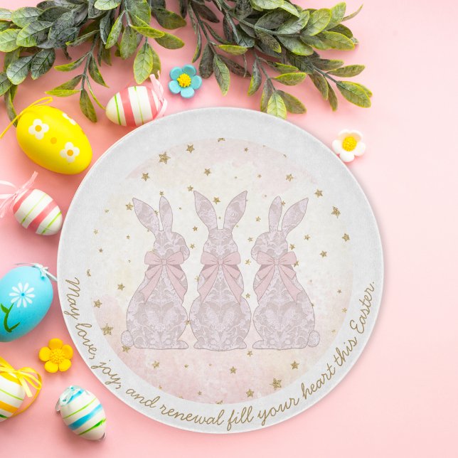 Personalised Lace Bunny Easter Glass Cutting Board (Personalized Lace Bunny Easter Glass Cutting Board)