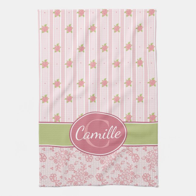 Personalised Lace & English Garden Tea Towel (Vertical)