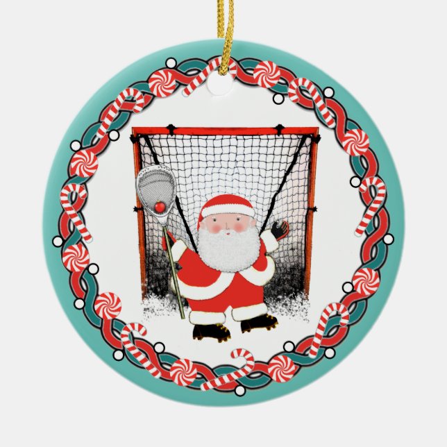 Personalised Lacrosse Goalie Christmas Gift Ceramic Tree Decoration (Front)