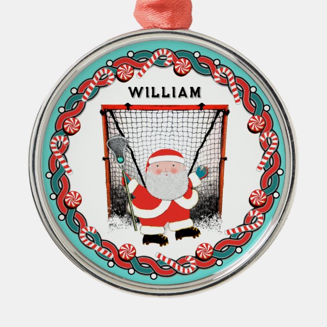 Personalised Lacrosse Holiday Gift Metal Tree Decoration (Front)