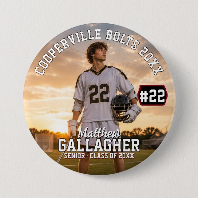 Personalised Lacrosse Photo Button (Front)