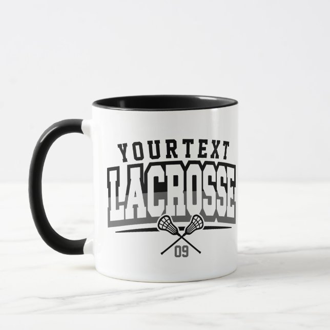 Personalised Lacrosse Player ADD NAME Team Number Mug (Left)