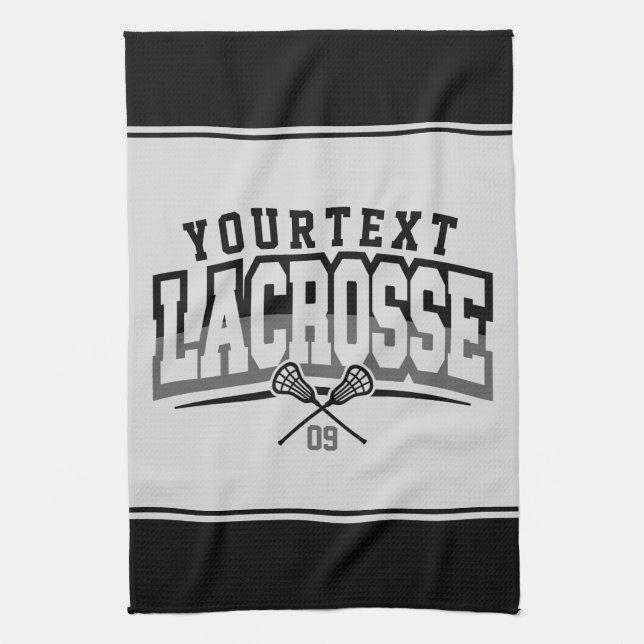 Personalised Lacrosse Player ADD NAME Team Number Tea Towel (Vertical)