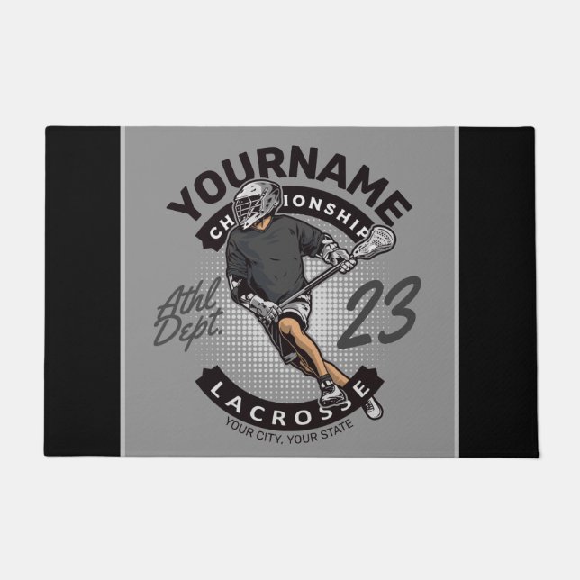 Personalised Lacrosse Player Sports Team Attack  Doormat (Front)