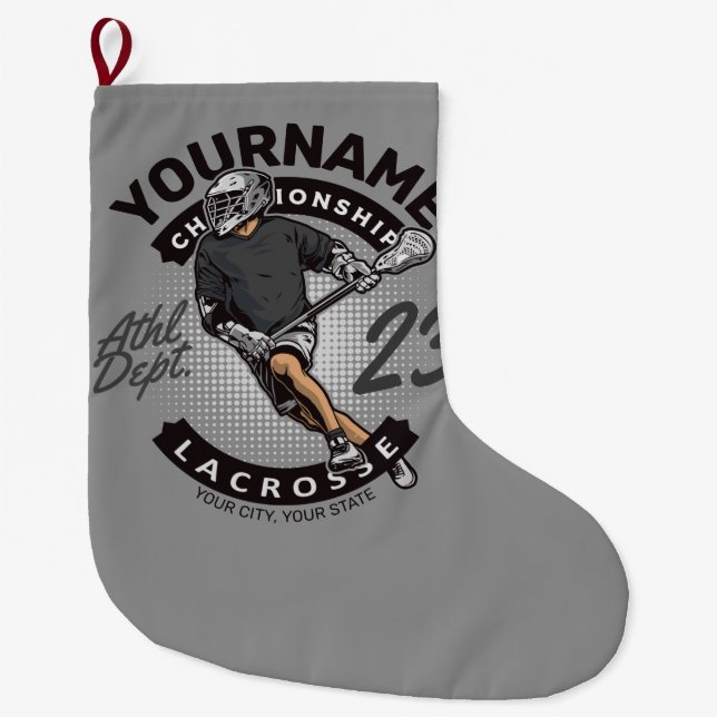 Personalised Lacrosse Player Sports Team Attack  Large Christmas Stocking (Front)