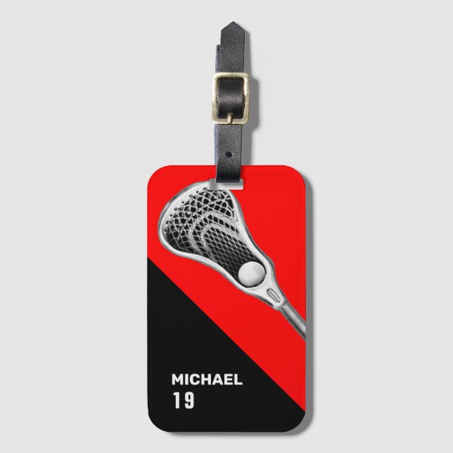 Personalised Lacrosse Red Luggage Tag (Front Vertical)