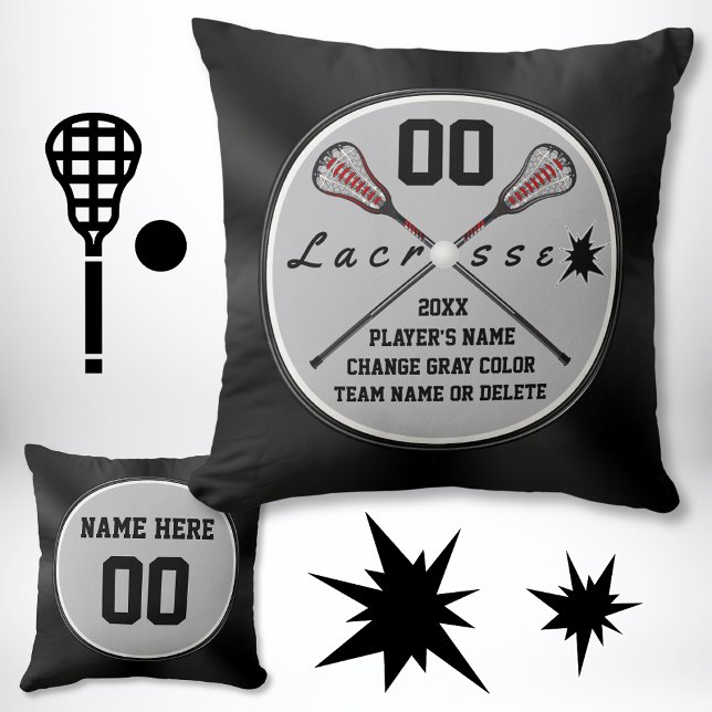 Personalised Lacrosse Team Gifts Your Colours, Tex Cushion (Lacrosse Pillow. Lacrosse bedroom decor. Lacrosse team gift ideas. Black and Gray, Lacrosse Decor.)