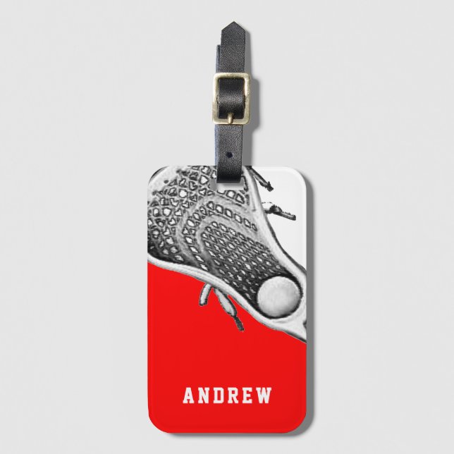Personalised Lacrosse Team Red Luggage Tag (Front Vertical)