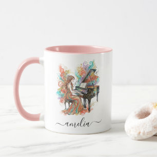 Personalised Lady Grand Piano Artistic Colourful Mug