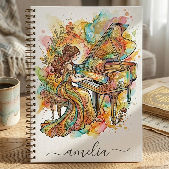 Personalised Lady Grand Piano Artistic Colourful   Notebook (Creator Uploaded)