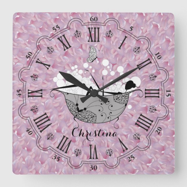 Personalised Lady in the Bath Square Wall Clock (Front)