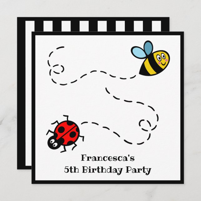 Personalised Ladybird and Bumblebee Invitation (Front/Back)