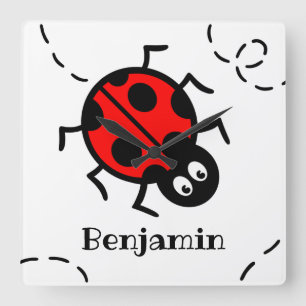 Personalised Ladybird Pattern Square Wall Clock
