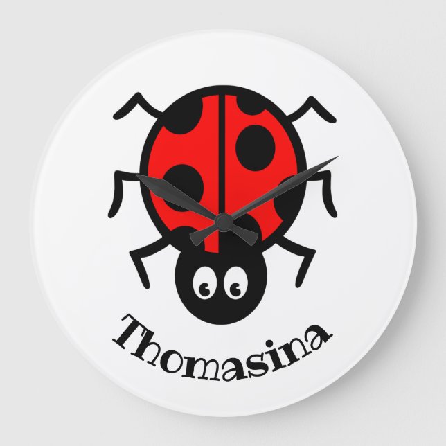 Personalised Ladybird Pattern Wall Clock (Front)