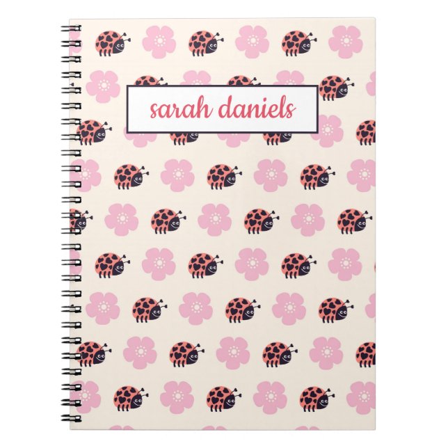 Personalised Ladybug and flower Pattern Notebook (Front)