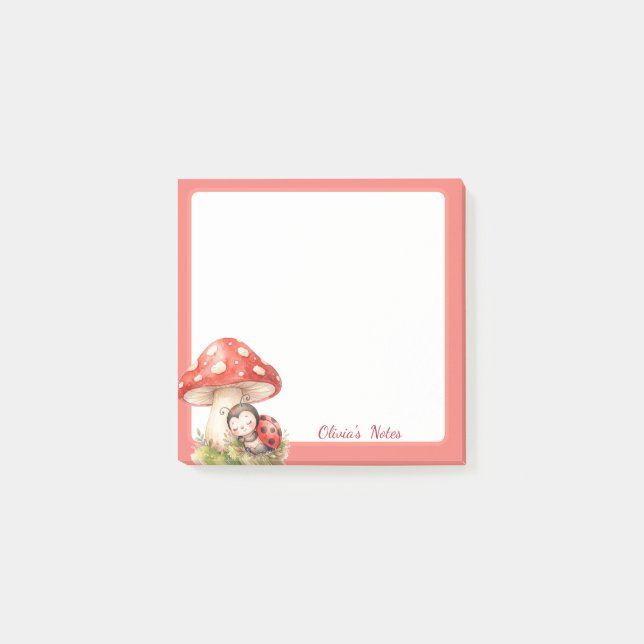 Personalised Ladybug Sleeping Mushroom Sticky Note (Front)