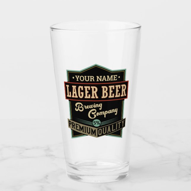 Personalised Lager Beer Brewing Co Label Bar Pub   Glass (Front)