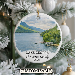 Personalised Lake George Ornament, Custom New York Ceramic Tree Decoration