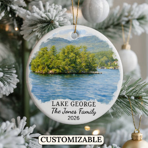 Personalised Lake George Ornament, Custom New York Ceramic Tree Decoration
