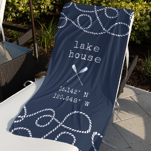 Personalised Lake House Coordinates Beach Towel