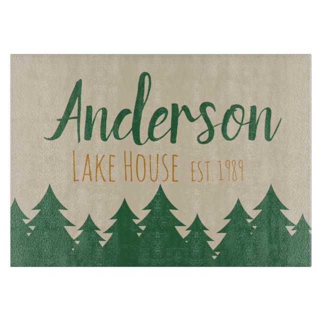 Personalised Lake House Glass Cutting Board (Front)