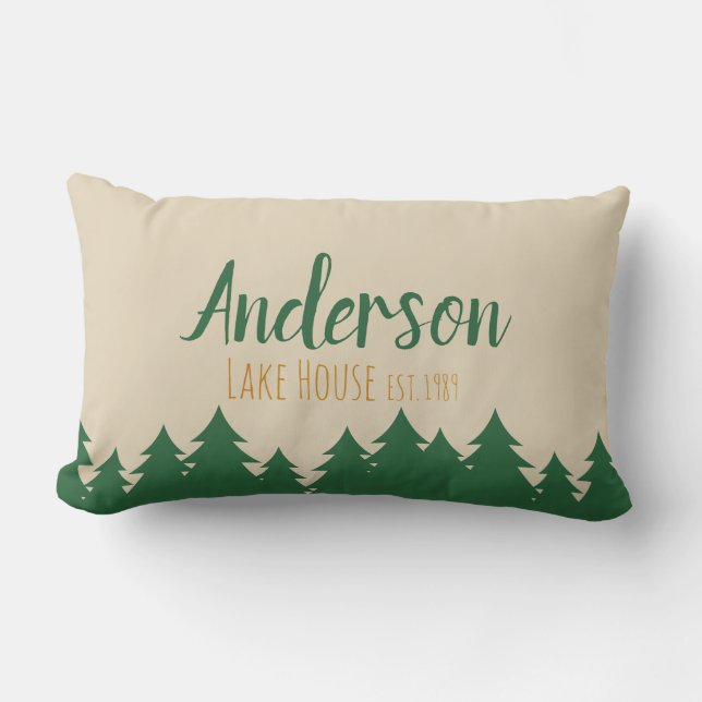Personalised Lake House & Pine Trees Throw Pillow (Front)