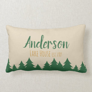 Personalised Lake House & Pine Trees Throw Pillow