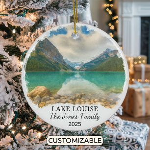 Personalised Lake Louise Ornament, Canada Ceramic Tree Decoration