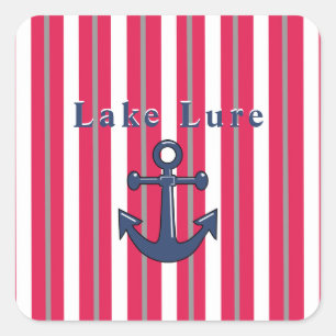 Personalised Lake or Beach Red White  Square Sticker