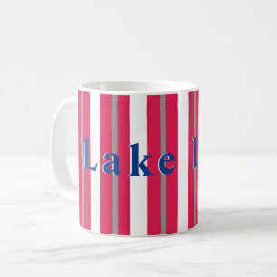 Personalised Lake or Beach Red White Striped Coffee Mug